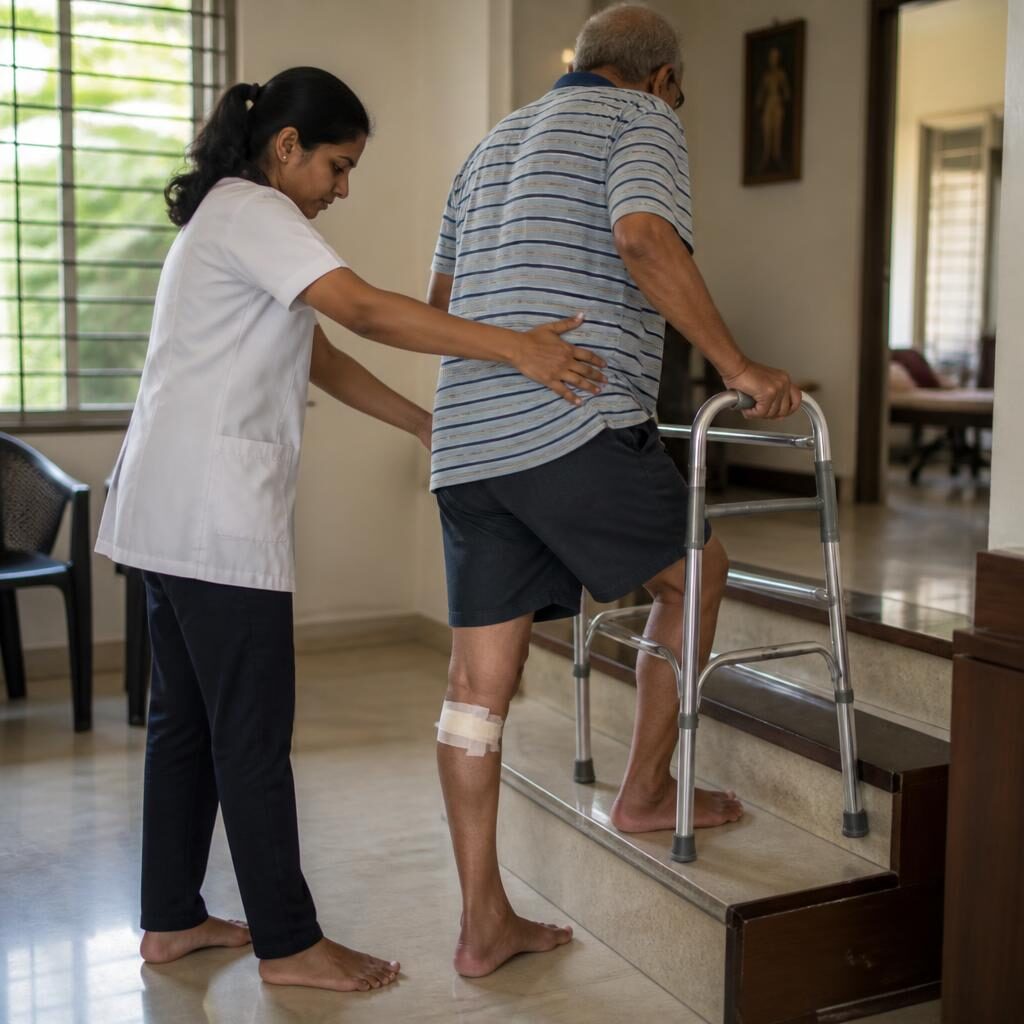 Illustration for a knee replacement recovery and physiotherapy guide